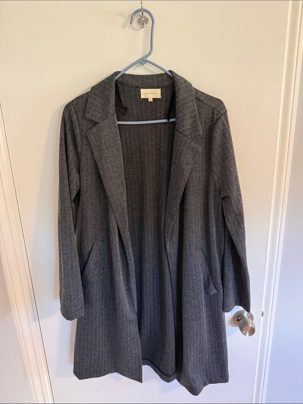 Melloday Open-Front Long Grey Knit Blazer/jacket